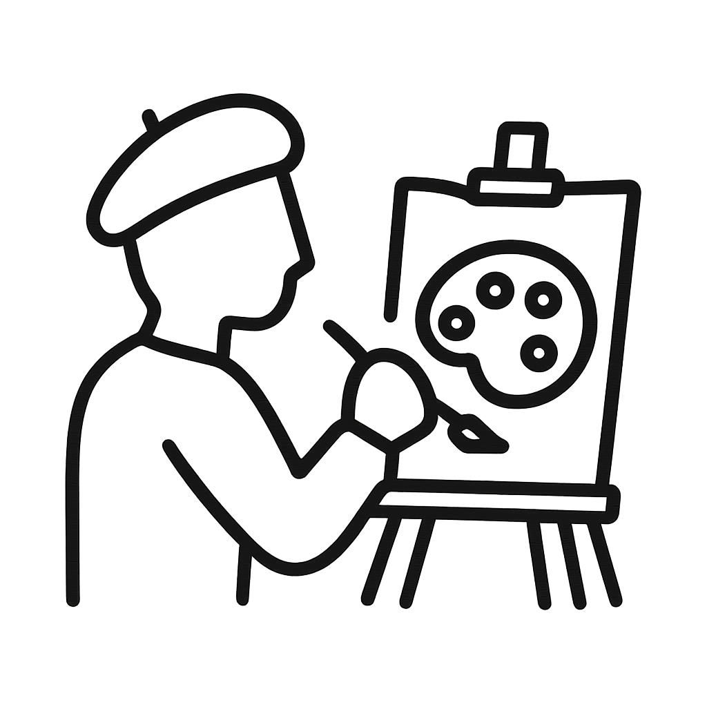 Animator using easel and paint lid.