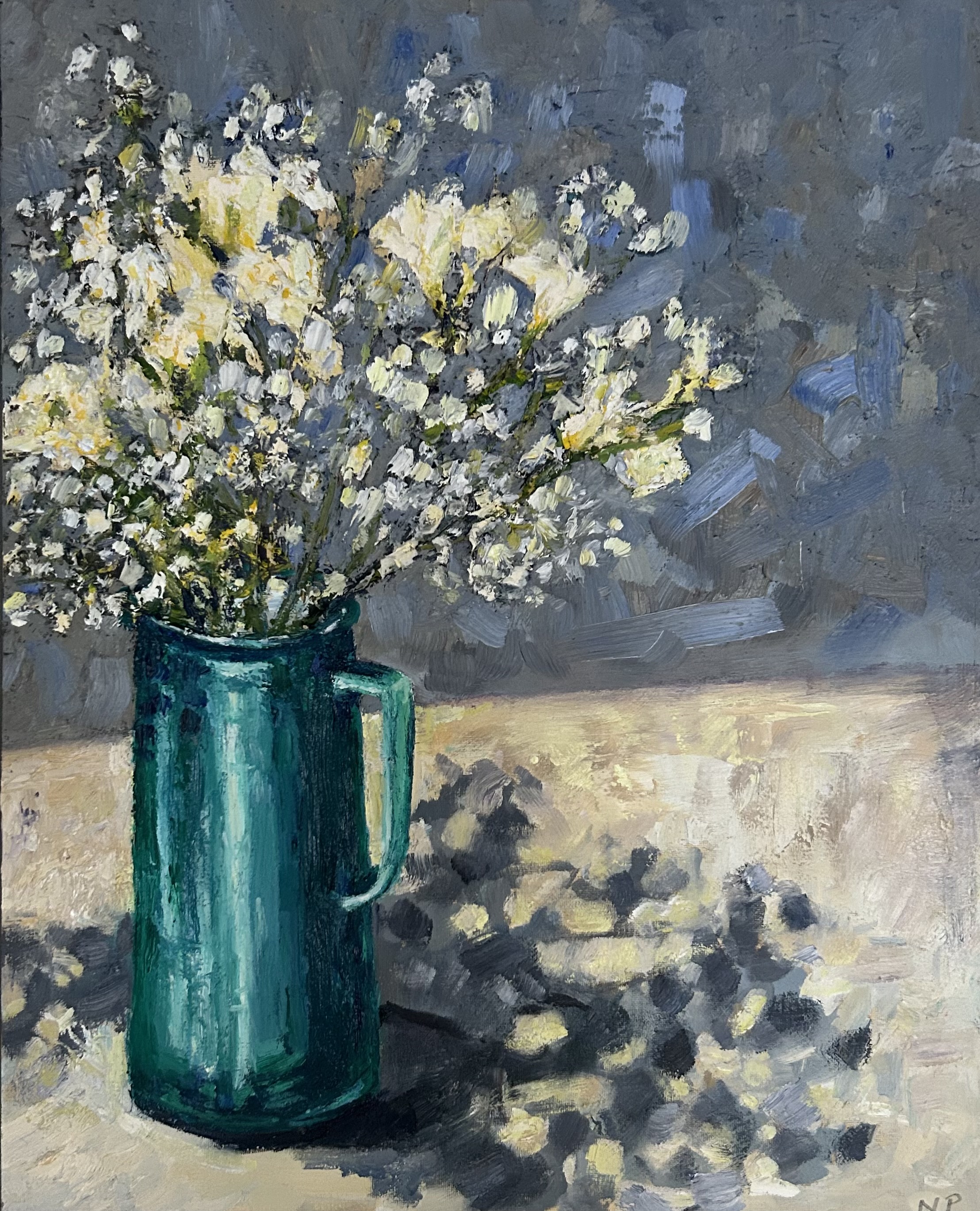 Turquoise Jug with Flowers painting