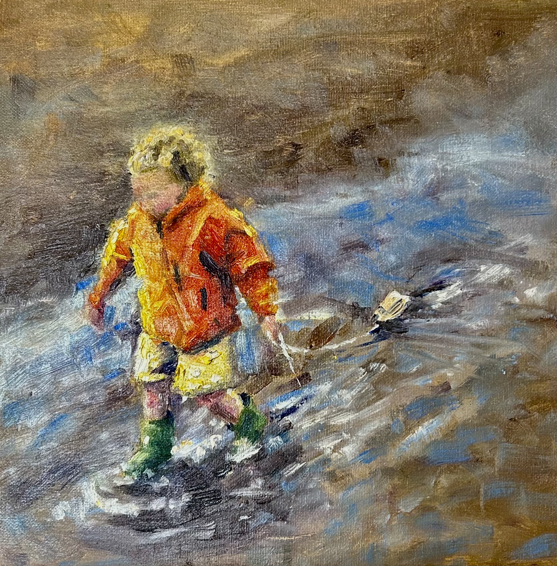 Wellies and Puddles on the Beach painting